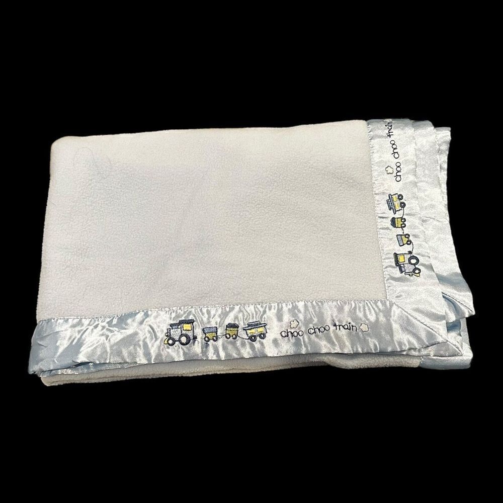 Small Wonders Baby Blanket Satin Trim Choo Choo Train Blue Security Fleece Kmart